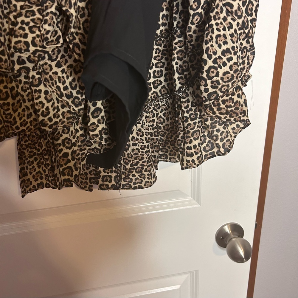 NWT Bardot Junion Ruffled Layered Short Sleeve Lined Leopard Print Youth Dress - Picture 9 of 14